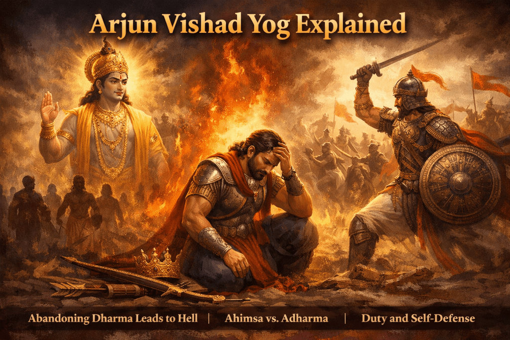 True Meaning of Hell, Non-Violence, Self-Defense, and Righteous War: Geeta, Chapter 1, Shlok 44 to&nbsp;47