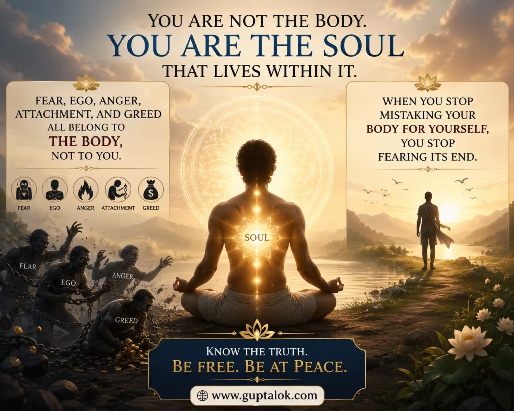 Bhagavad Gita 2.12 teaches that we are eternal souls, not temporary bodies. Understanding this truth helps overcome fear, ego, anger, attachment, and greed.